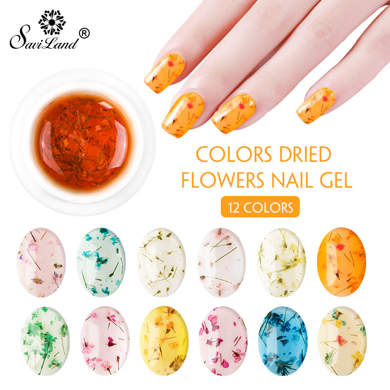 Saviland 12 Colors Dried Flower Gel Polish Gel Varnish Gel Paint Dried ...